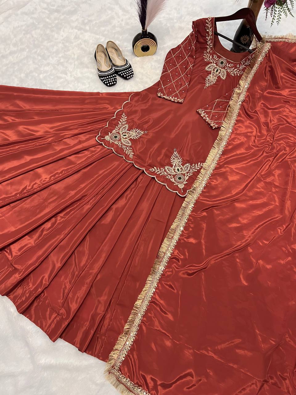 Deep Maroon Heritage Flared Silhouette
